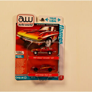 Auto World 2 Pack Flames 1967 Chevy Corvette 427 & 2017 Dodge Viper GTC Deluxe